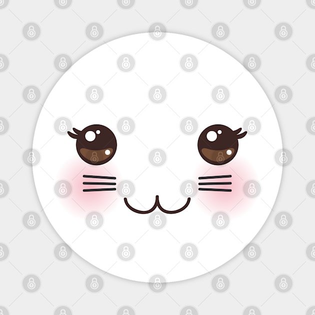 Kawaii funny cat muzzle with pink cheeks and big black eyes Magnet by EkaterinaP